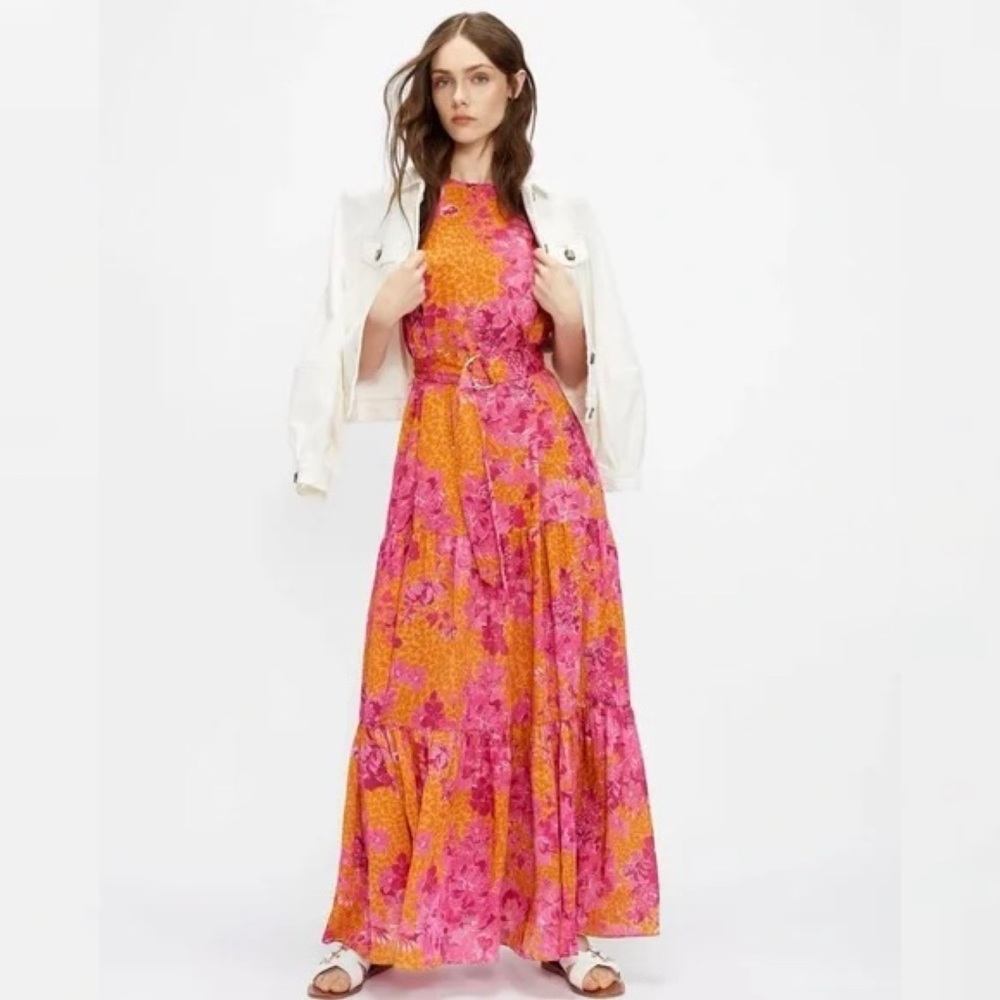 Ted Baker London Bambia Sleeveless Tiered Belted Maxi Dress Pink & Orange 0 2 XS - Picture 15 of 16